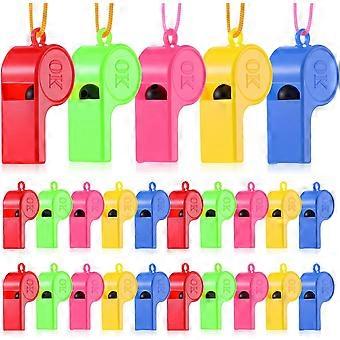 25 Pcs Colorful Plastic Whistles with Lanyard, Loud Crisp Sound for Coaches, Referees, Teachers, Training, Gyms & Events