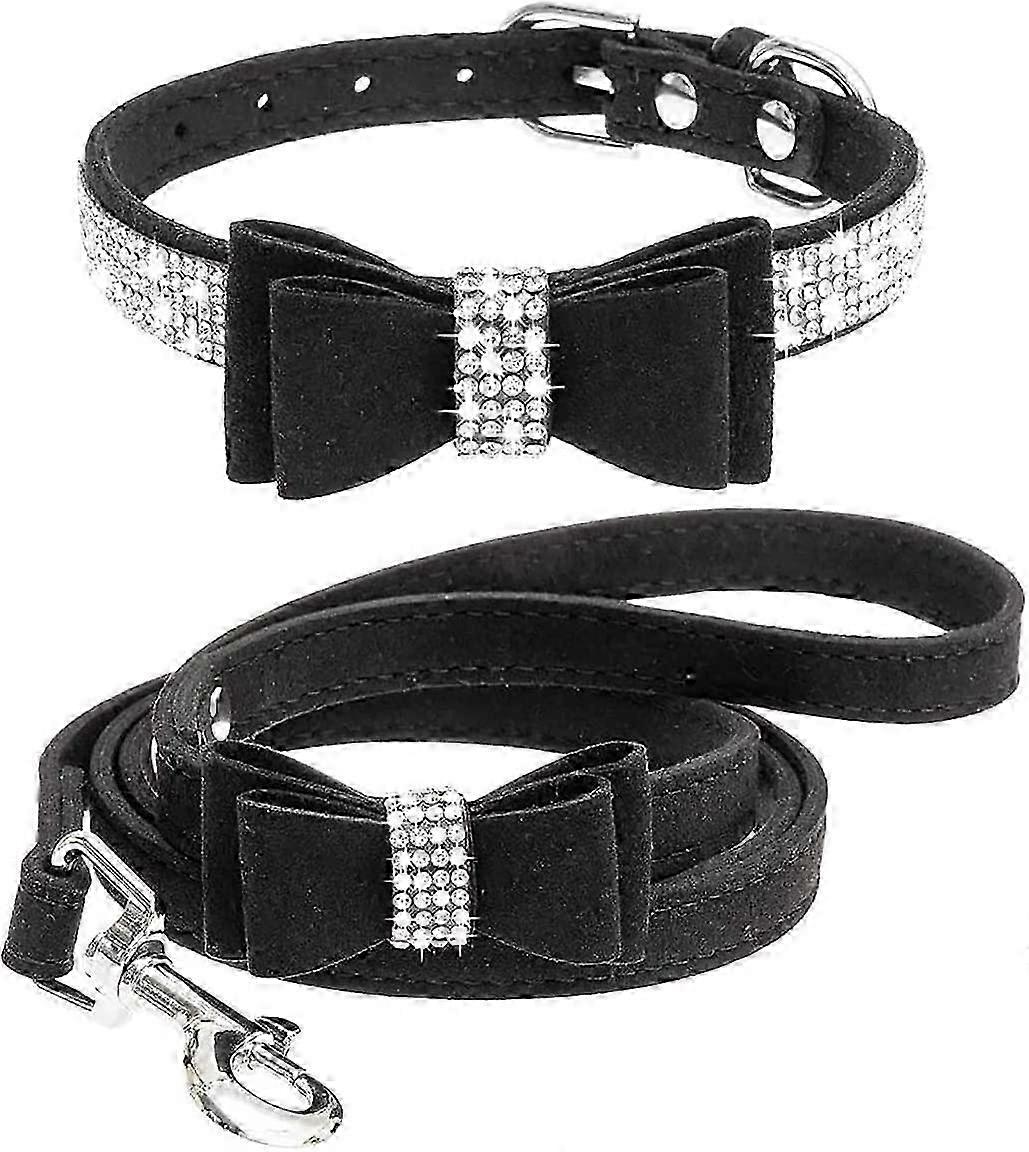 Comfort Suede Rhinestone Collar Leash Set