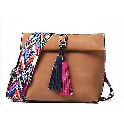Crossbody Messenger Bag With Tassel And Colorful Strap