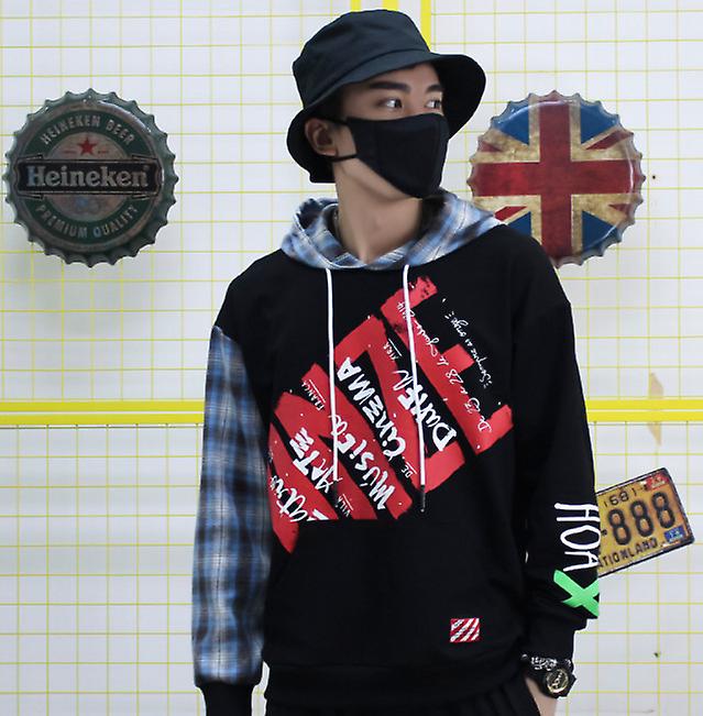 Hot Selling Hooded Sweater Loose Pullover Student Spring And Autumn Sweater Men's Plaid Long-sleeved Stitching Sweater Coat