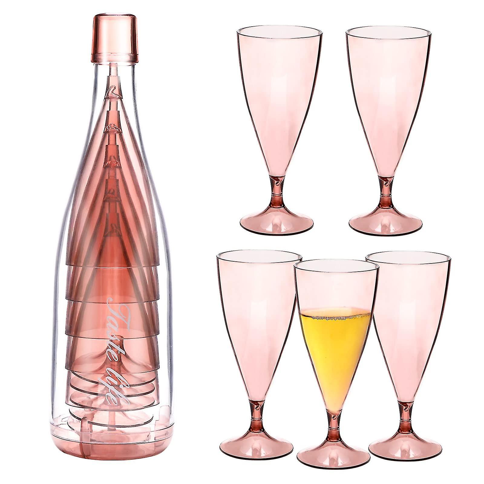 5 Pcs Stackable Champagne Glasses Set,reusable Wine Flutes With Bottle Container