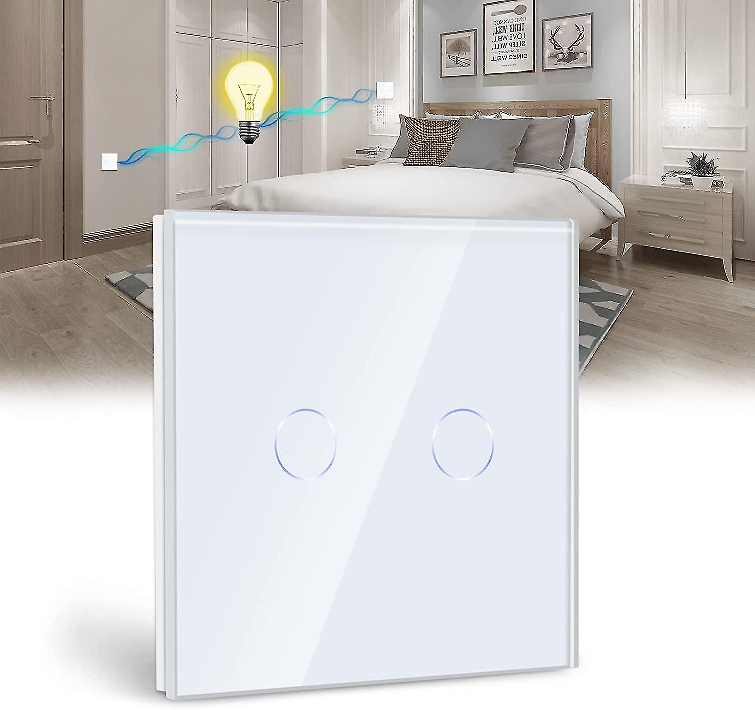 Toggle Switch,white 2 Gang 2 Walight Switch With Led Displalight,tact Switch With Touch Sensor Crystal Glass Panel-no Neutral Wire