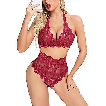 Frauen Spitze Dessous Set BH hohe Taille Höschen Damen sexy erotische Unterwäsche