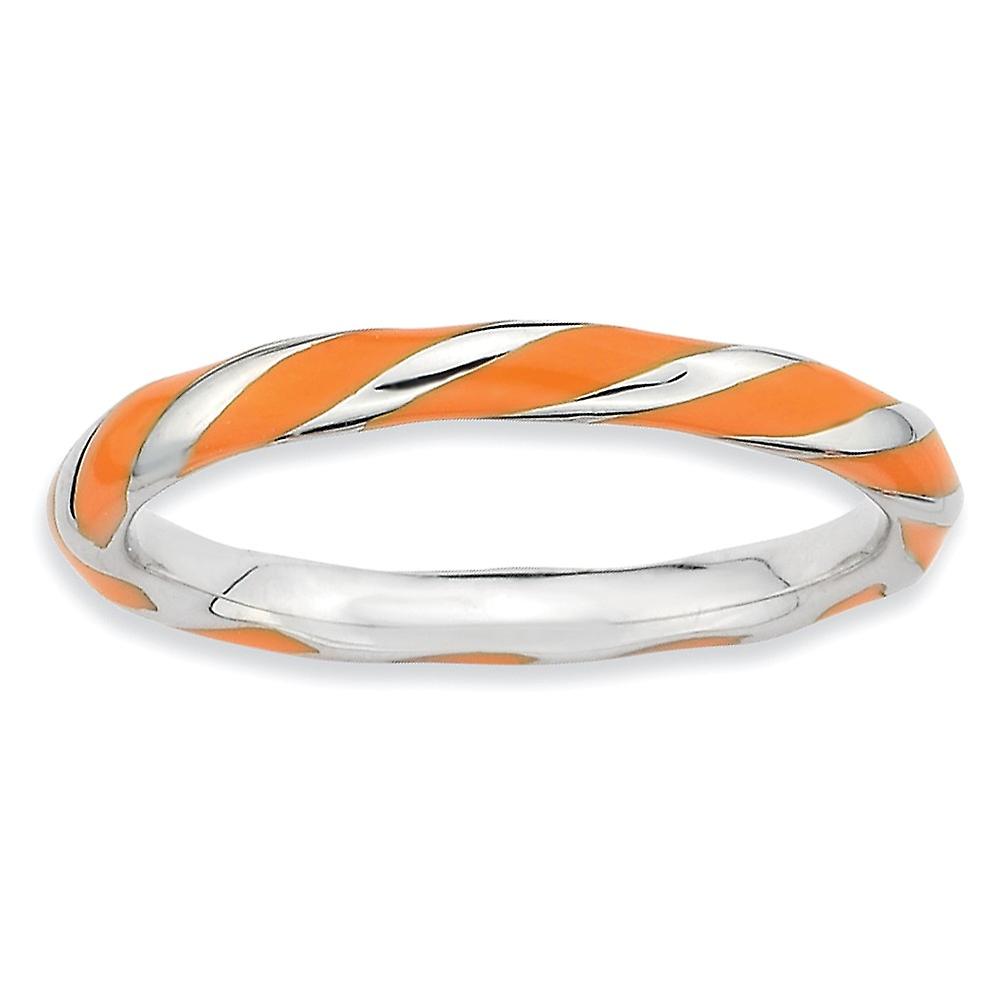 925 Sterling Silver Polished Twisted Orange Enameled 2.4 x 2.0mm Stackable Ring-Stackable-Ring for Women - Ring Size: 5