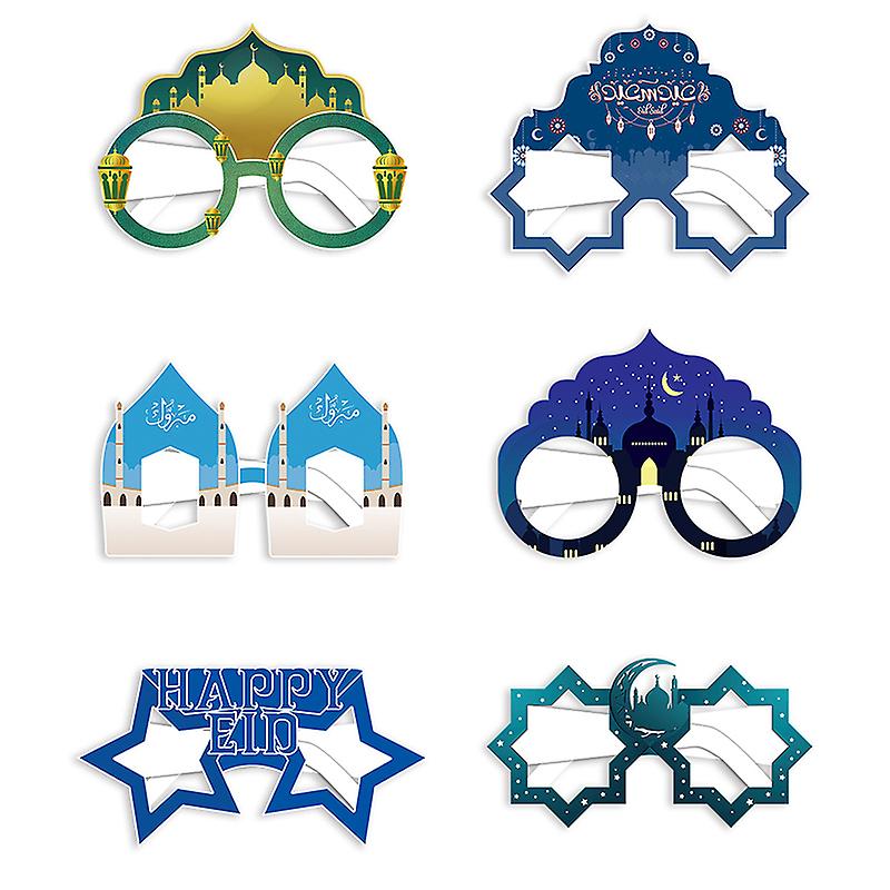 6pcs Eid Mubarak Decoration Paper Glasses Frame Islamic Party Supplies Props