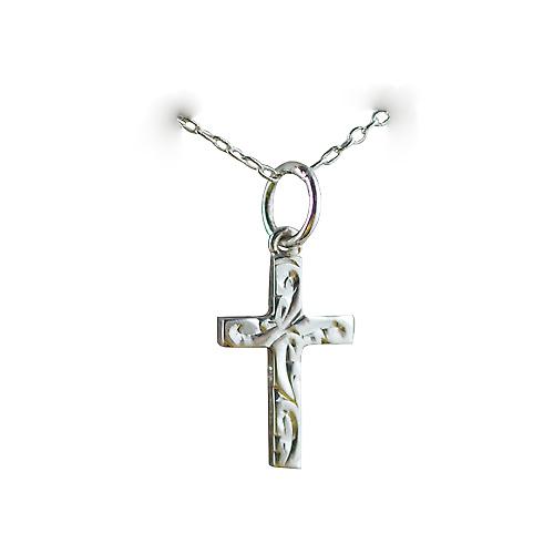 Silver 15x9mm hand engraved solid block Cross with a rolo Chain 24 inches