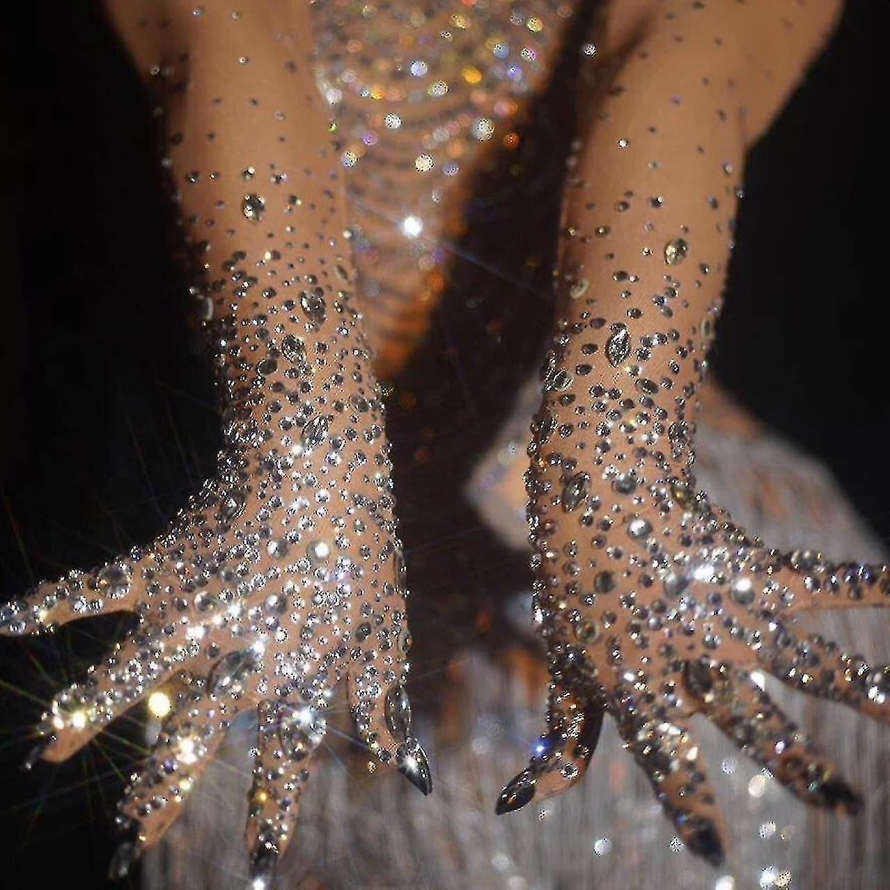 Sparkly Crystal Mesh Long Gloves