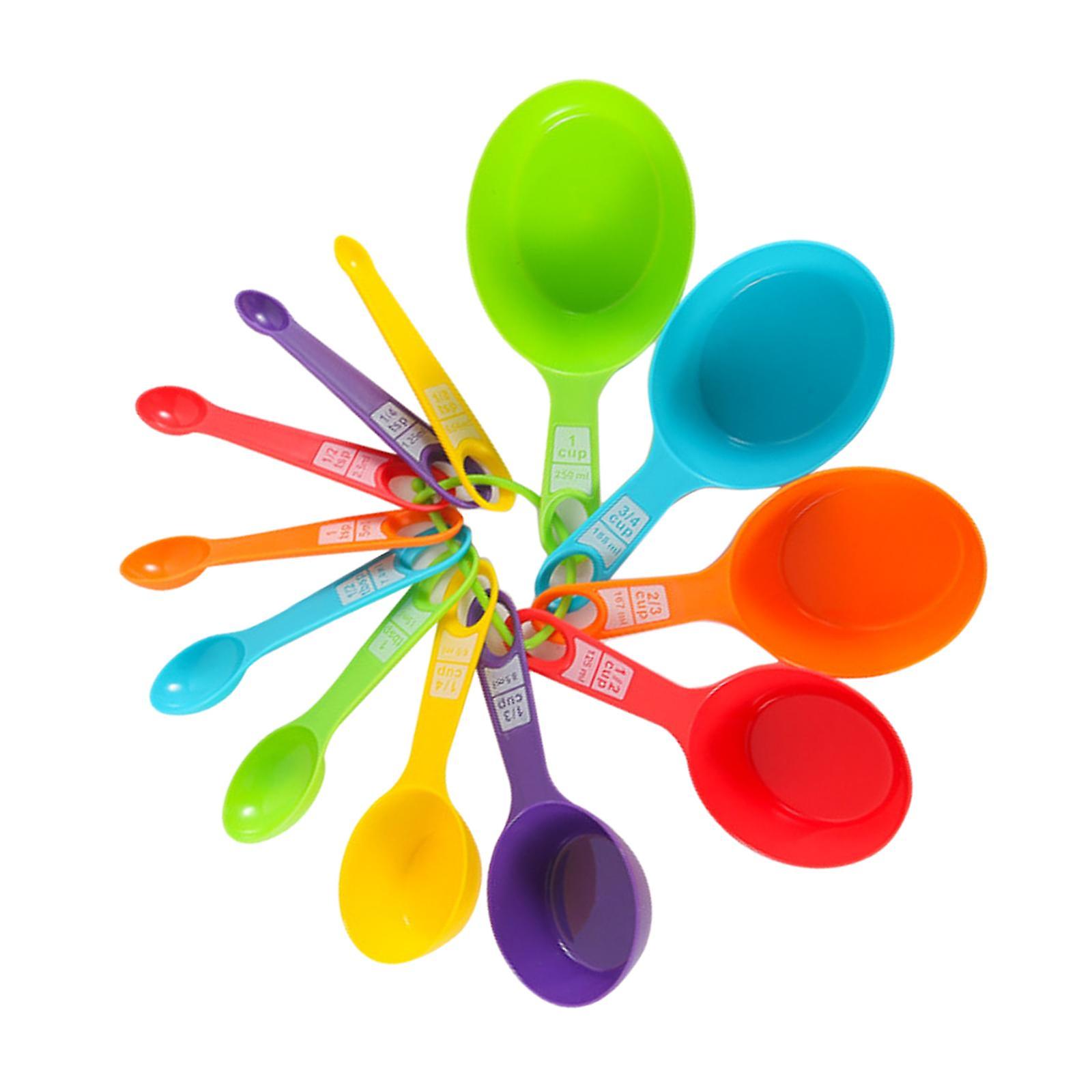 Plastic Colorful Kitchen Spoon Tool Measuring Cups Set 12 pcs Multiple sizes