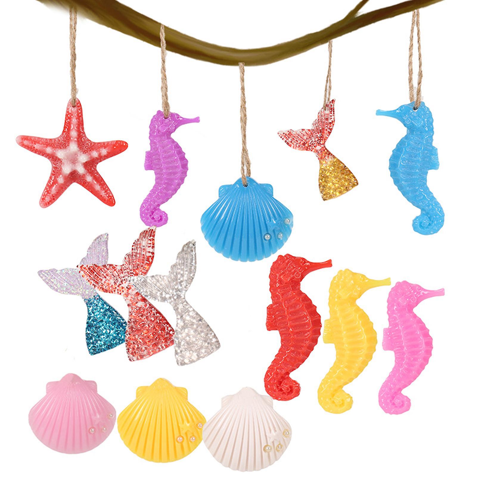 Xmas Resin Seashell Starfish Ornaments Beach Sand Hanging Decorations With Rope For Summer Beach Wedding Party
