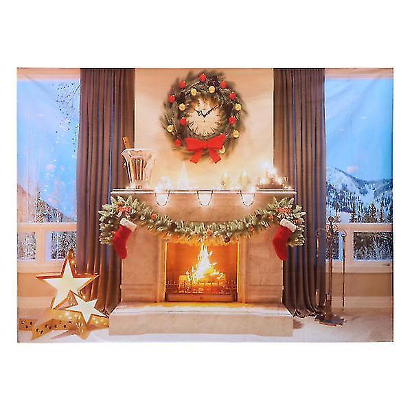 Christmas Backdrop Window And Fireplace Family Portrait Photo Booth Backdrop