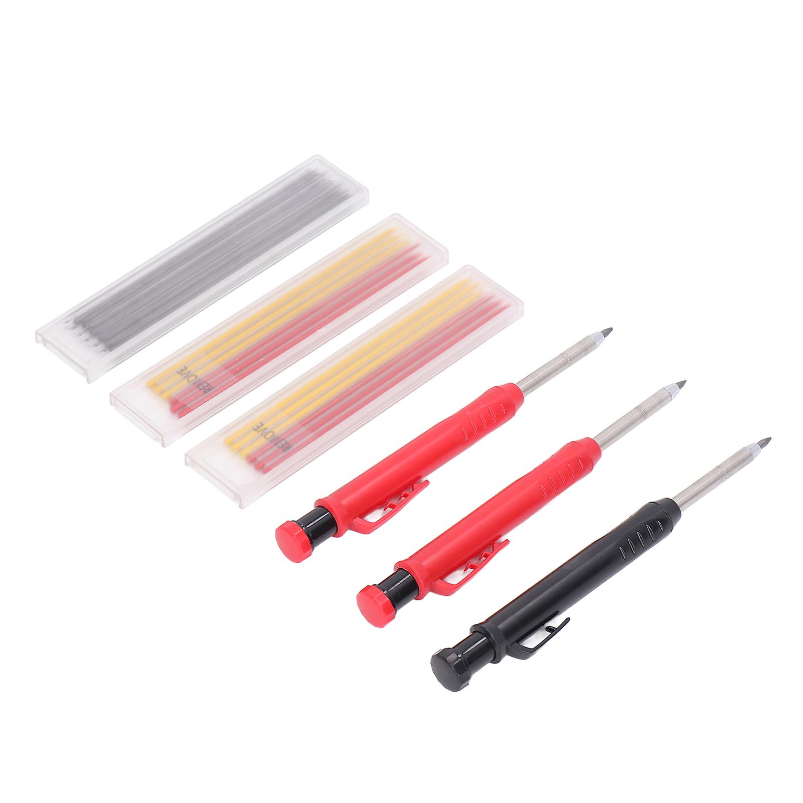 Solid Carpenter Pencil Set with Refill Long Nosed Deep Hole Mechanical Marker Marking Tool