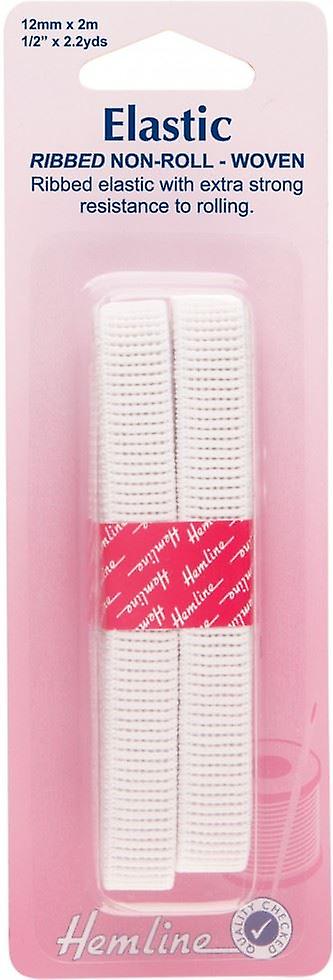 12mm Hemline Non Roll Ribbed Elastic 2m  White