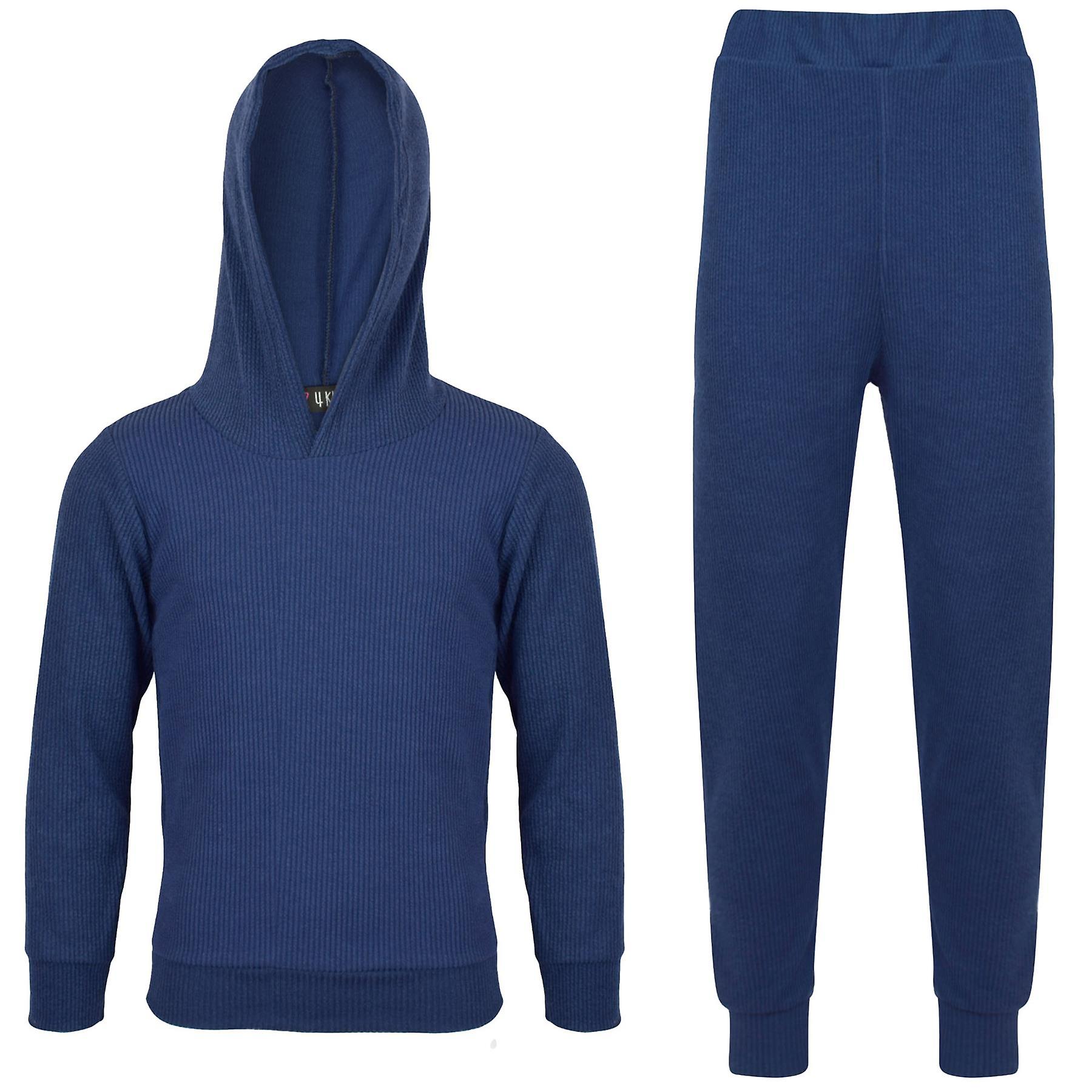 Kids Girls Ribbed Hooded Top & Bottom Tracksuit