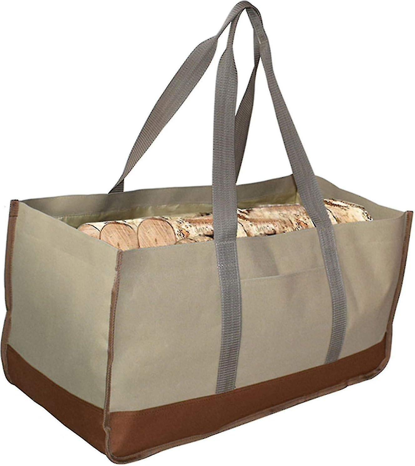 رف الحطب شديد التحمل مع مقابض حقيبة حمل خشبية حامل الحطب في الهواء الطلق رف سجل سعة كبيرة (مطابقة ألوان كاكا) - yuyu