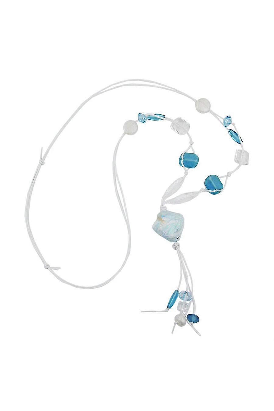 Necklace Aqua/ White Beads White Cord - Gl02806