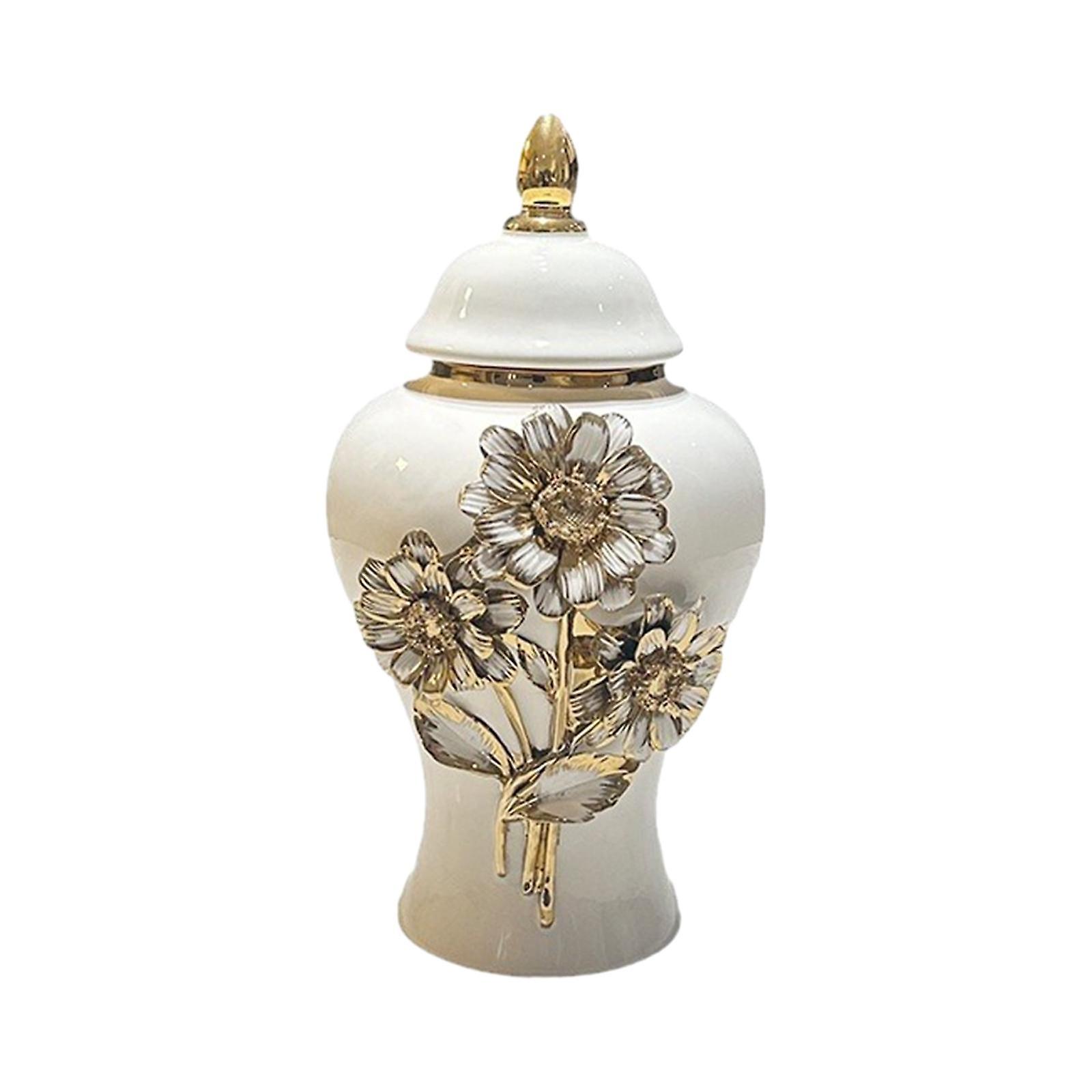 Porcelain Vase Ginger Jar with Carved Flowers Versatile Table Floral Arrangement 19x31.5cm for Party Desktop Fine Workmanship