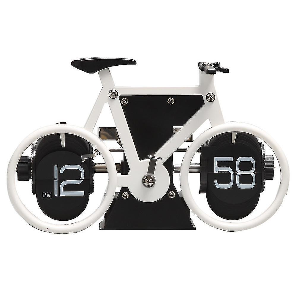 Creative Bicycle Flip Clock Personality Bicycle Shape Desktop Flip Leaf Clock Simple Home Decoration Ornaments (color : White)(wanan)