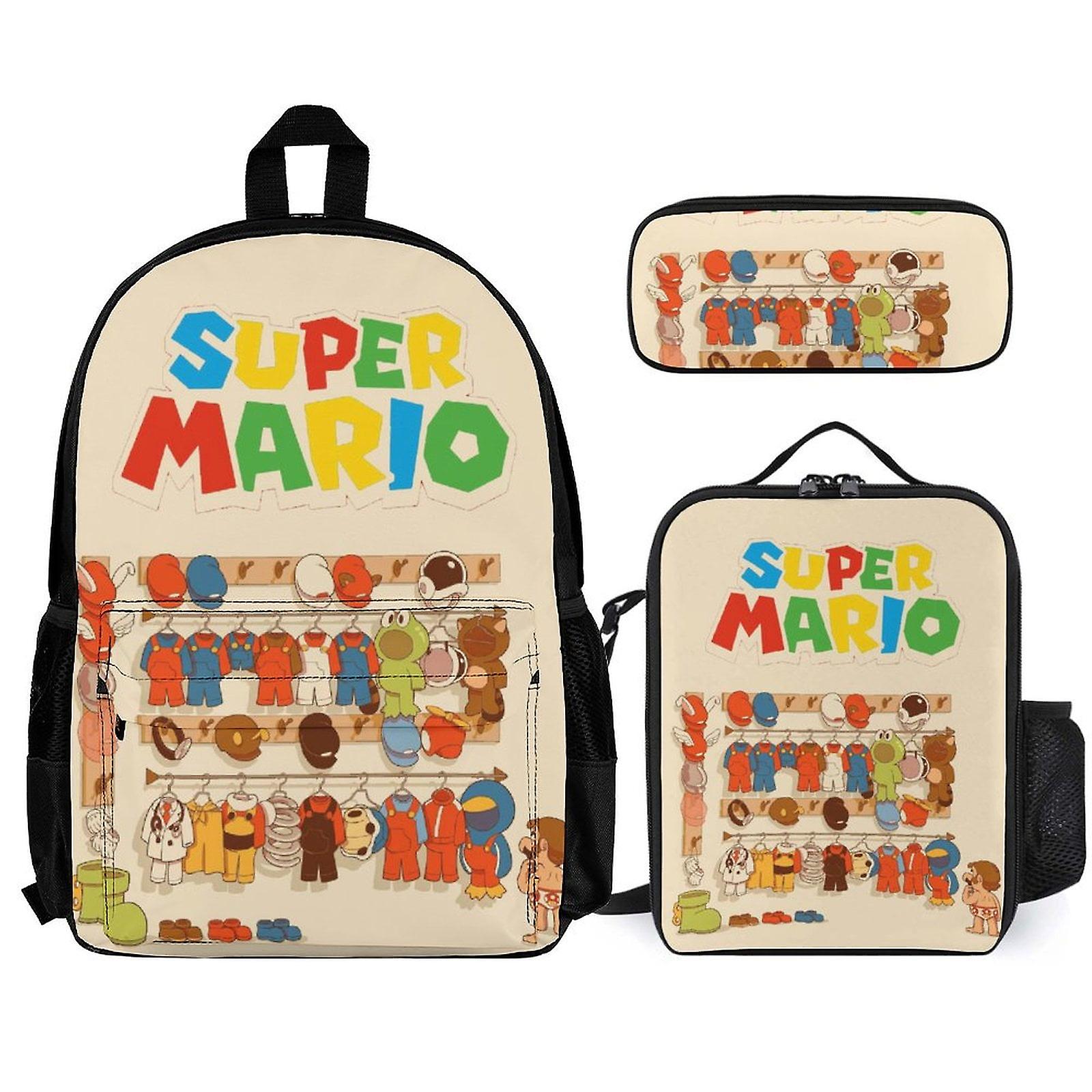 Super Mario Backpack Set, Backpack with Lunch Box And Pencil Case 3pcs Set