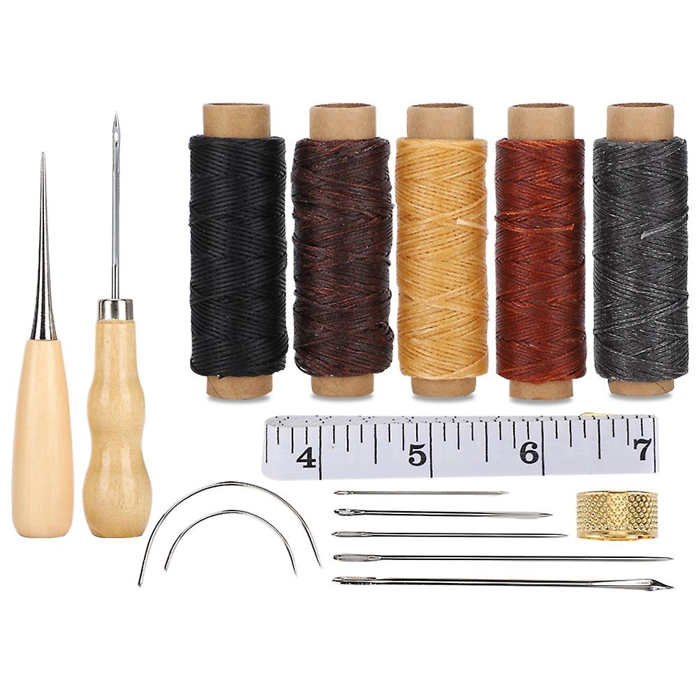 Leather Hand Sewing DIY Tool Set with 5x50m Wax Threads & Needles
