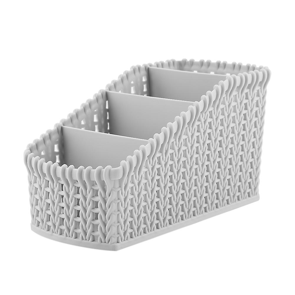 Multi grid Rattan Desktop Storage Box Cosmetics Holder Desktop Organizer (Light Gray)
