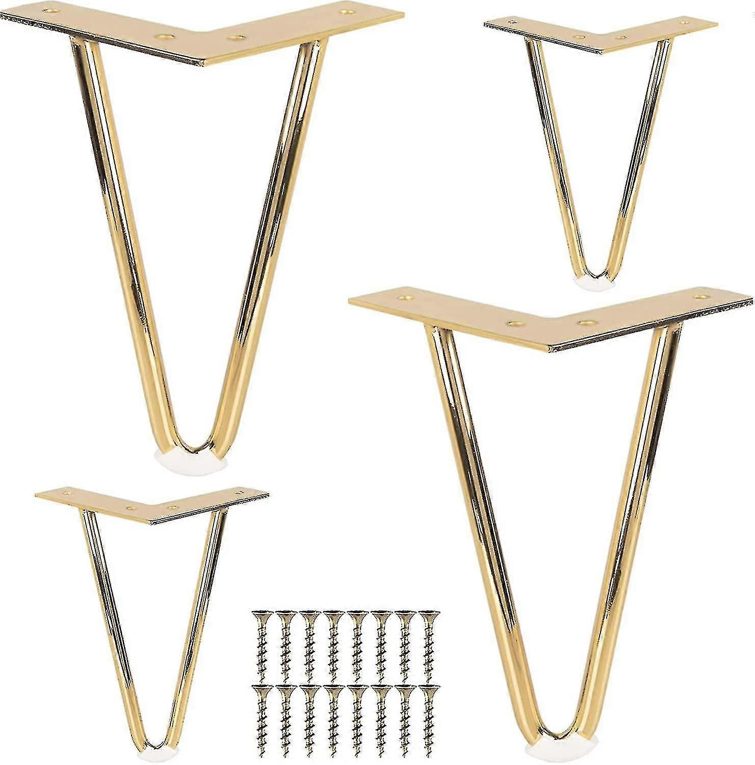 أرجل أثاث معدني 10 سم ، أرجل طاولة دبوس شعر من الحديد 4 قطع مع مسامير -