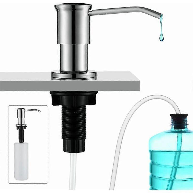 Silver Electroplated Built-In Soap Dispenser, Kitchen Sink Soap Dispenser, Integrated Soap Dispenser with 500ML Bottle and 1.2m Extension Set, Top Ref