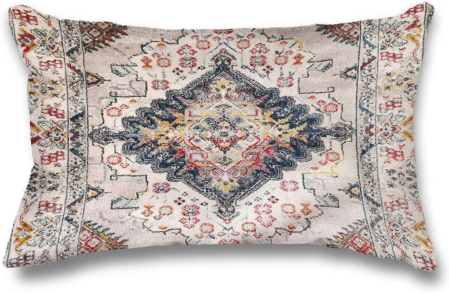 Boho Style Throw Pillow Cover Ethnic Design Pattern Linen Persian Carpet Tribal Pattern Throw Pillow Case Cushion Cover Home Office Decorative Square 