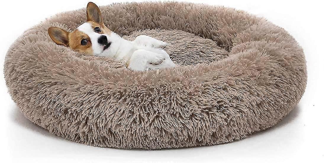 Washable Plush Round Dog Bed (Outer Diameter 50MM Khaki)