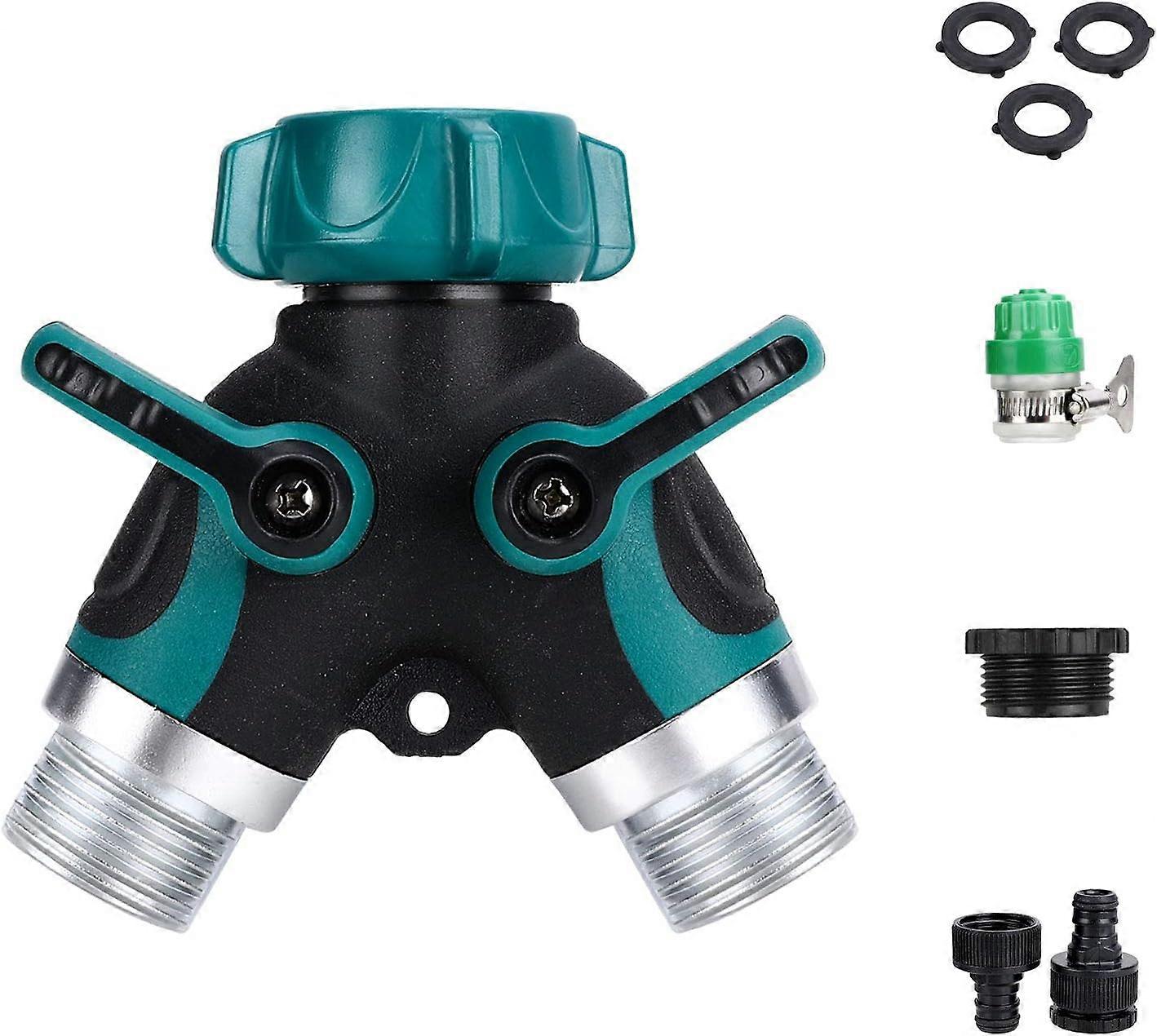 2 Way Hose Splitter, Garden Hose Splitter, 3/4" And 1/2" 2 Way Distributor With 2 Valve Outlets, 2 Way Splitter With 3 Washers, Garden Hose Connector