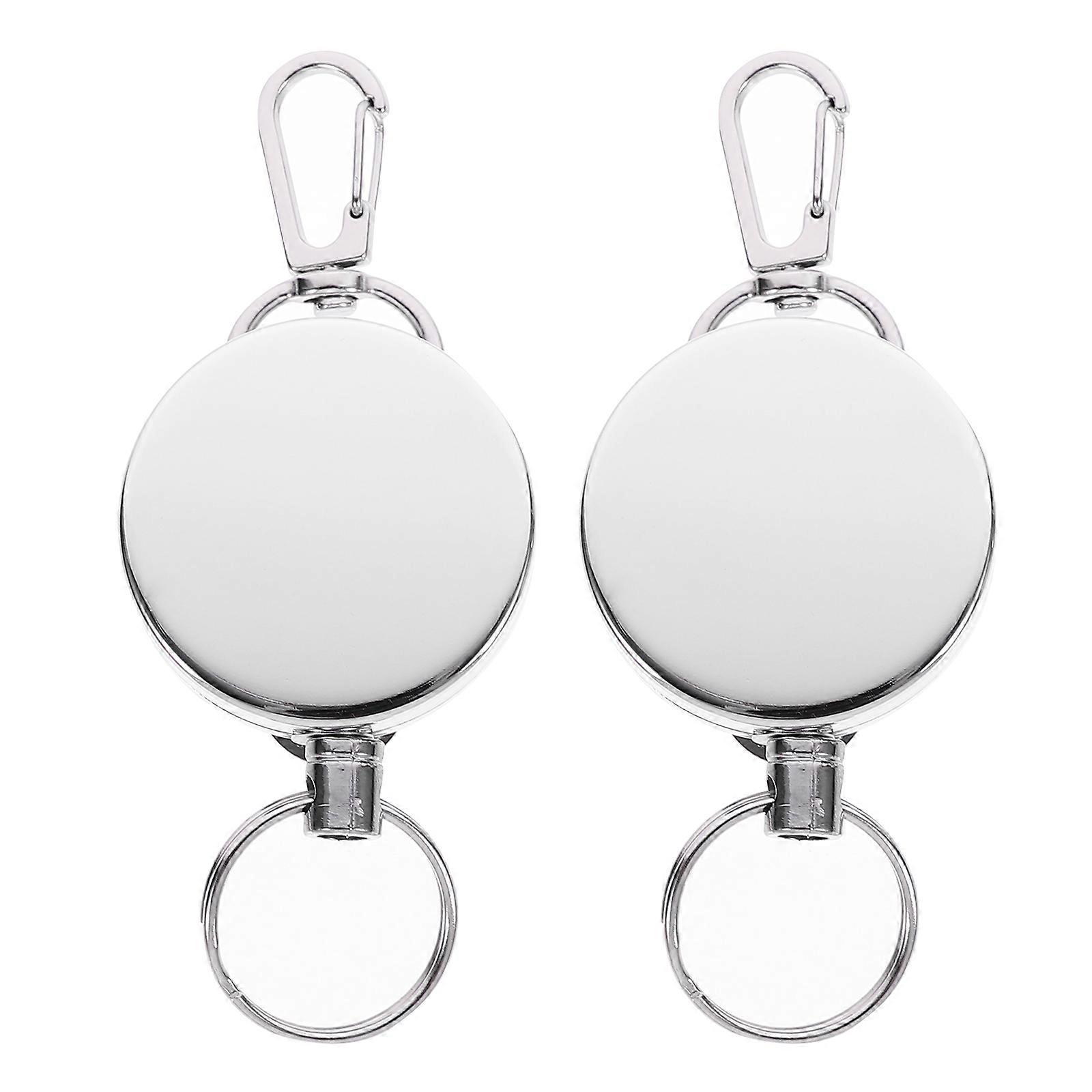 2Pcs Retractable Key Ring Practical Badge Holder Useful Keychain with Steel Wire