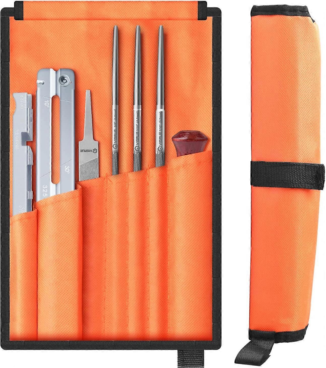 7 Pieces Chainsaw sharpener, sharpening chain with 5/32 3/16 7/32 Round file, guide, flat file, needle files, handle, gauge and storage