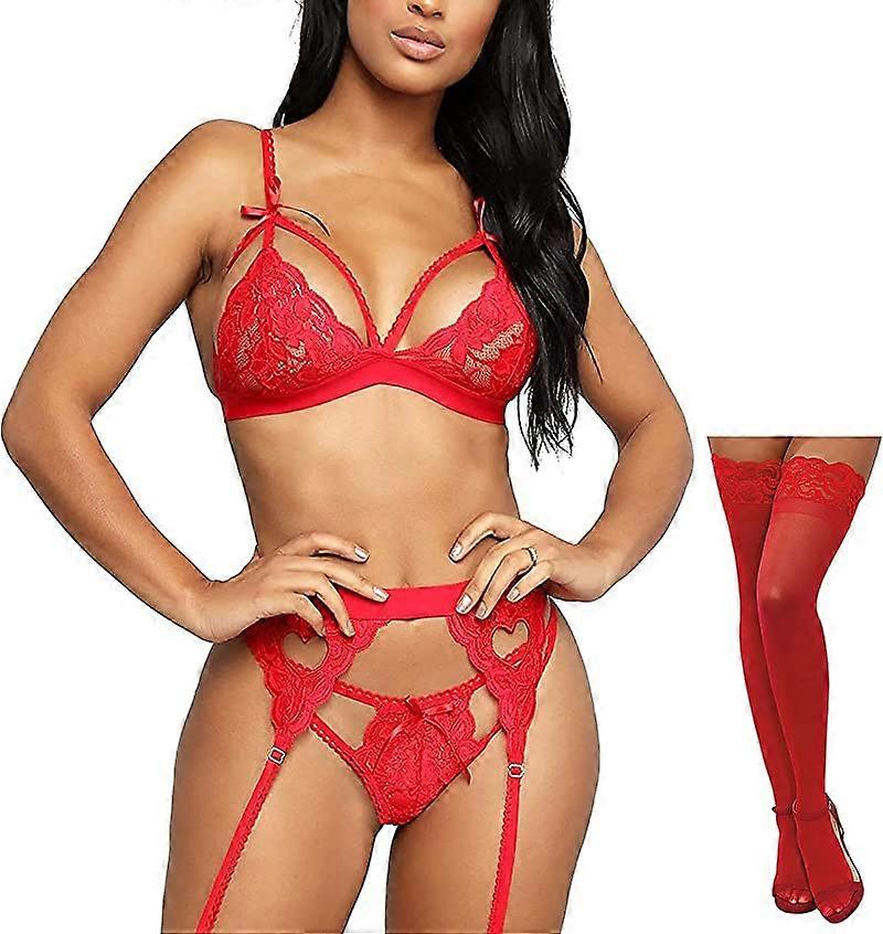Kvinnors blommiga spetsunderkläder Set Teddy Babydoll Nattkläder Kostym,S