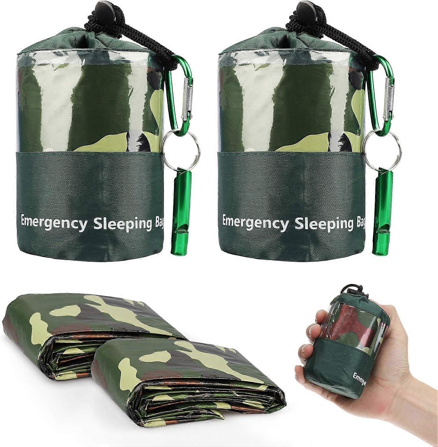 2 Pack Emergency Sleeping Bag, Waterproof Lightweight Thermal Bivouac Sack, Survival Blanket Bags Portable Nylon Bag for Camping, Hiking, Outdoor
