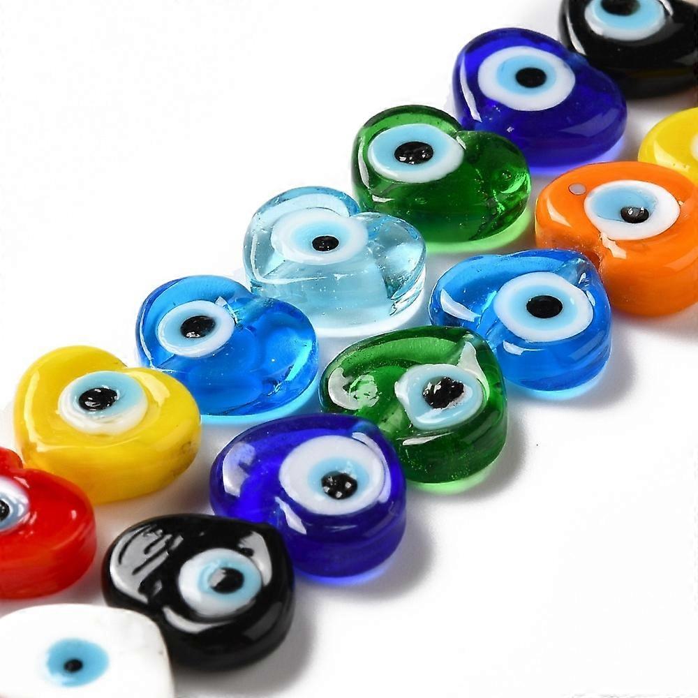 3Strand Handmade Evil Eye Lampwork Beads Strands Heart Colorful 11.5x14x4.5mm Hole: 1.2mm about 28pcs/strand 12.40''(31.5cm)