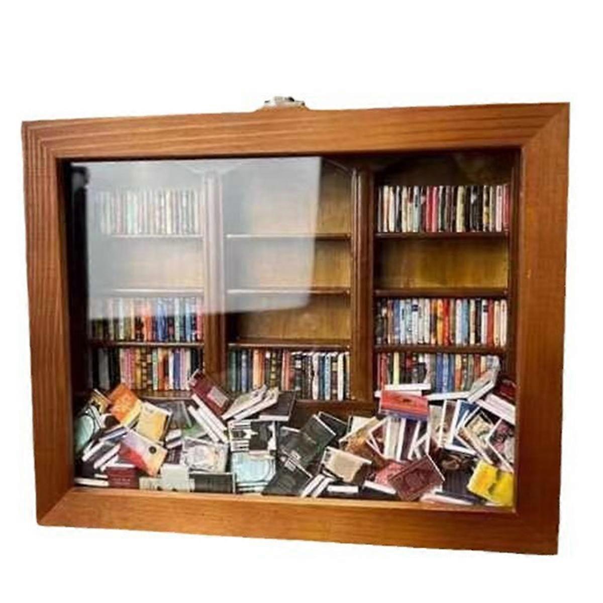 Tiny Library Wooden Anti-Anxiety Bookshelf Miniature 200 Books Shake Away Your Anxiety Stress Relie