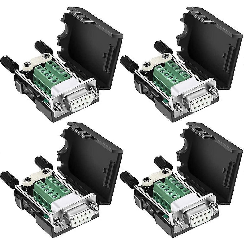 4Pack DB9 Solderless RS232 D-SUB Serial to 9Pin Port Terminal Female Adapter Connector Breakout Boa