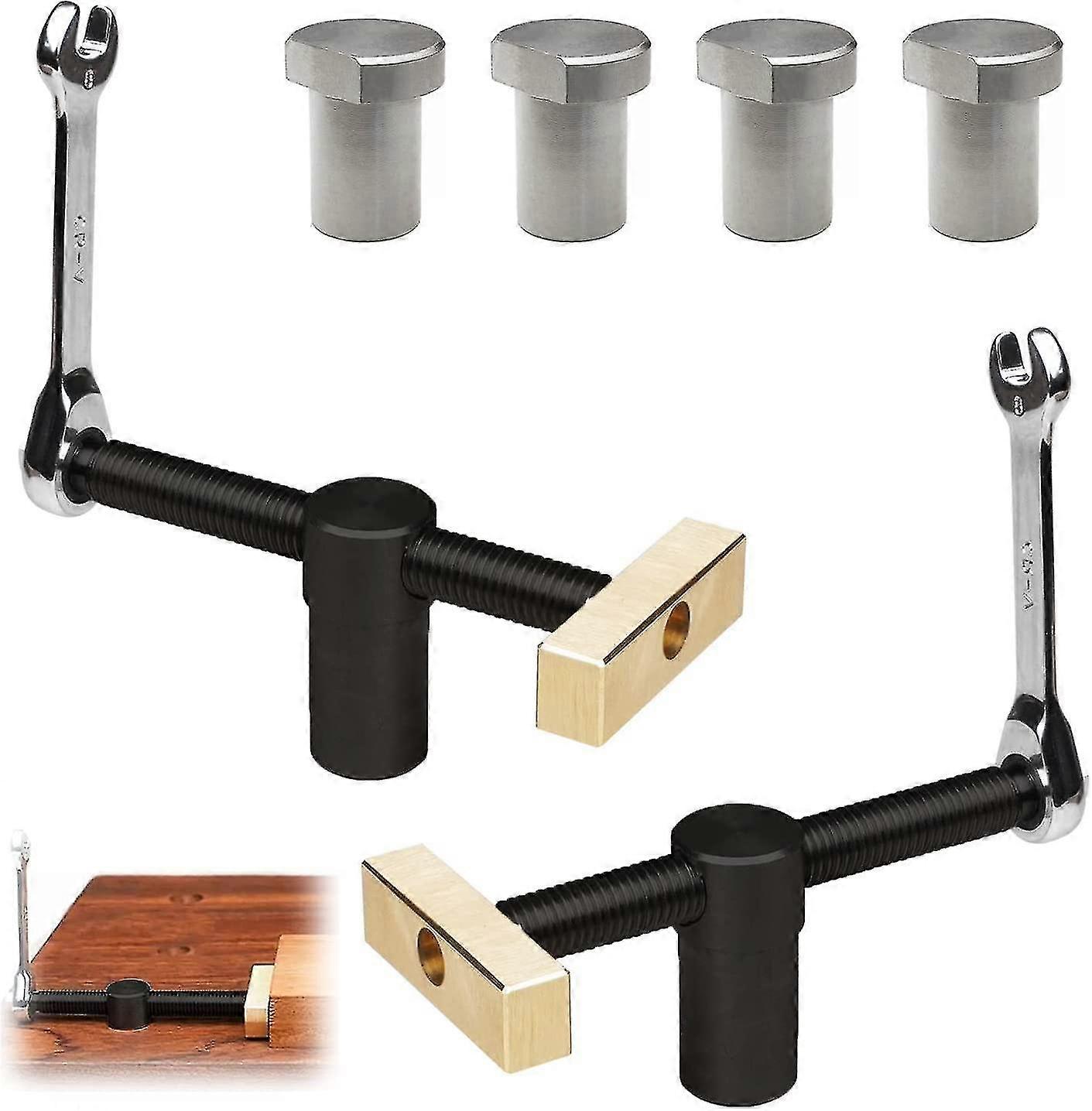 Set Of 2 Carpenter Table Vise Clamps, Adjustable Desk Clip With 4 Bench Dogs, Vise Drill Column  Tools Hy