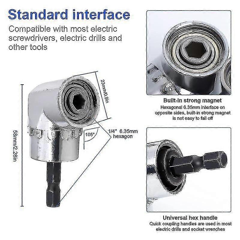 6pcs Angle Screwdriver Drill Attachments 105 Angle Screwdriver Attachment Adapter 1/4 Hex-shank Drill Extension Holder
