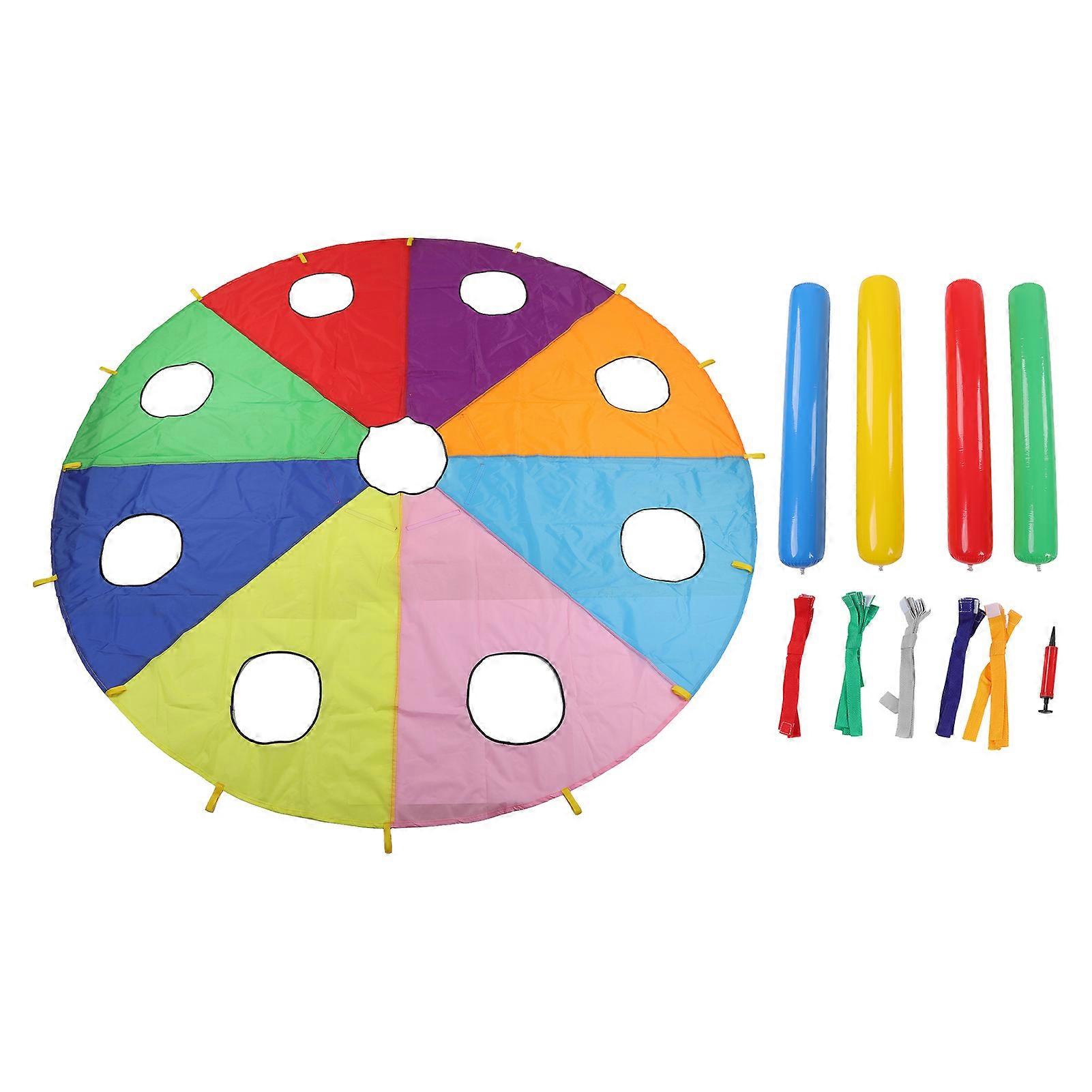 Kids Outdoor Mole Pounding Game Set Round Shape 4 Inflatable Rods Umbrella Parachute with 9 Holes