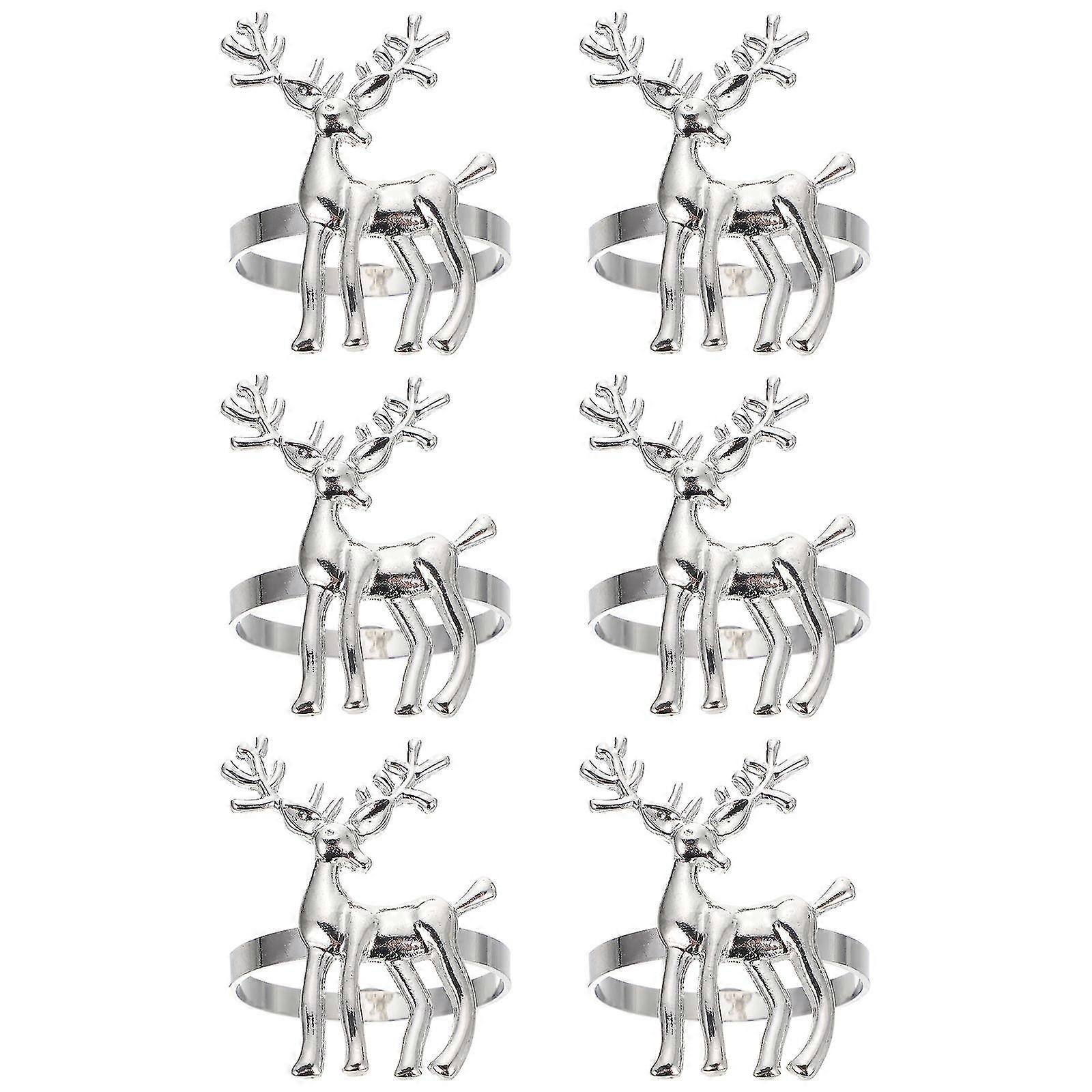6 Pcs Elk Decor Serviette de table Fermoirs en métal Porte-serviettes Boucles de serviette de Noël Porte-serviette Anneau