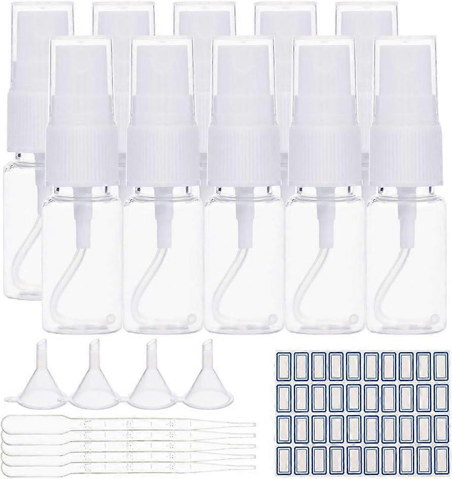 24 Pack 10ml Plastic Fine Mist Spray Bottles with 10 Pipettes and 4 Funnel Hoppers for Perfume Essential Oil and Cleaning Products