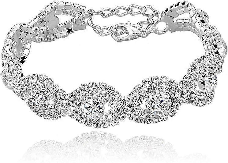 Women's Silver/Gold Plated Crystal Bracelets 6.7"+2.4"