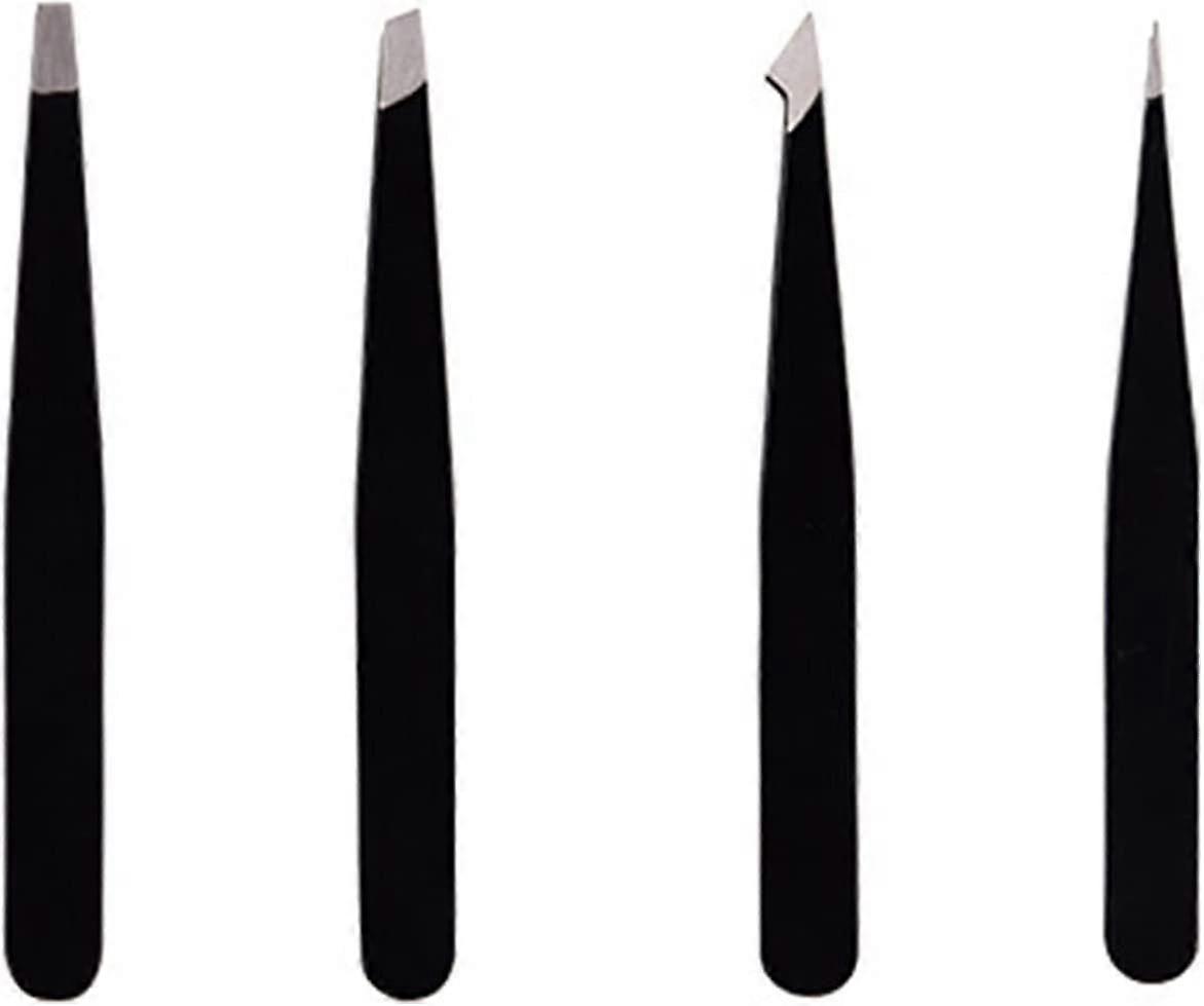 Zk- 4 قطع ملاقط احترافية من الفولاذ المقاوم للصدأ ، ملاقط دقيقة للرؤوس السوداء ، شعر نام ، شظايا ، رموش ، أسود