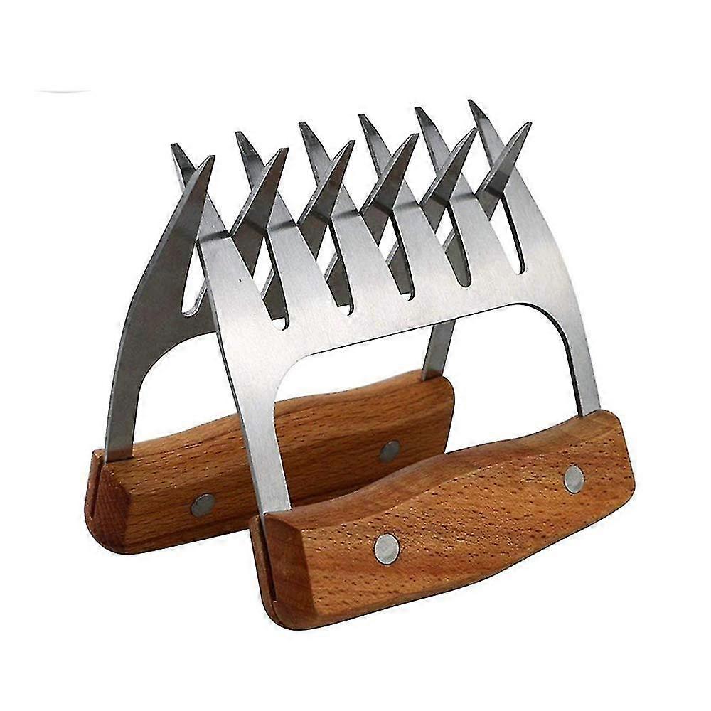 Meat Claws, 2 Pieces Of Bear Claws, Shredder Claws, Stainless Steel Meat Claws, Meat Forks Bear Paws, Bear Claw With Wooden Handle, For Grilling, Chop