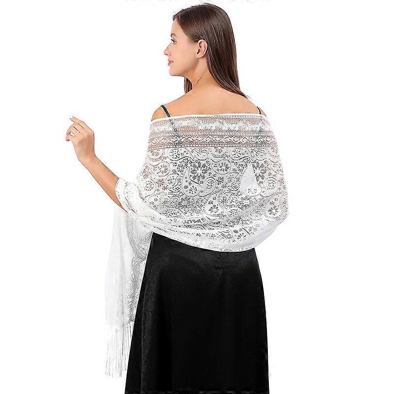 Women's Floral Lace Mesh Pashmina Party Prom Wedding Shawl Scarf with Fringe