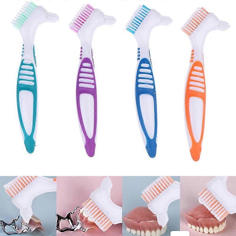 Pack Denture Cleaning Brushes with Multi-Layered Bristles and Ergonomic Rubber Handle - Portable Double-Sided Denture Cleaning Brush for Cleaning Fal