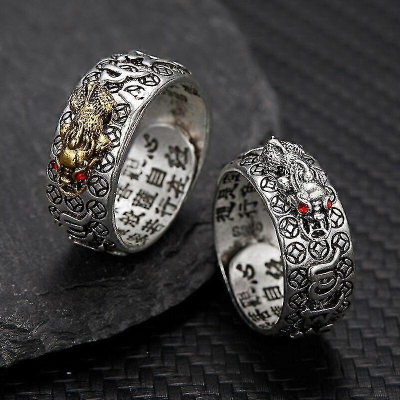 Feng Shui Pixiu Adjustable Ring Buddhist Mantra Attract Wealth Lucky Open Ring
