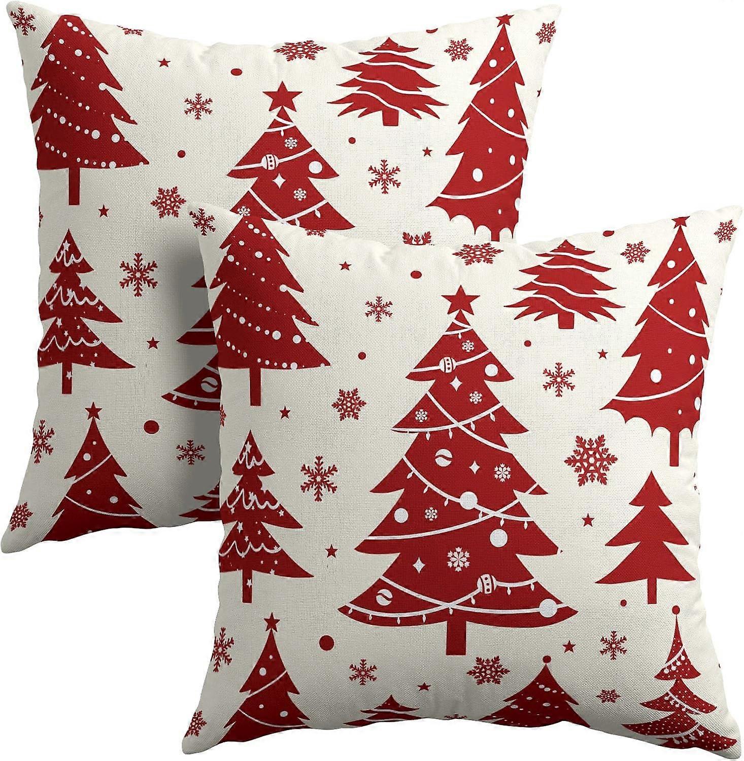 Red Christmas Tree Pillow Covers 20x20 Inches Winter Snowflake