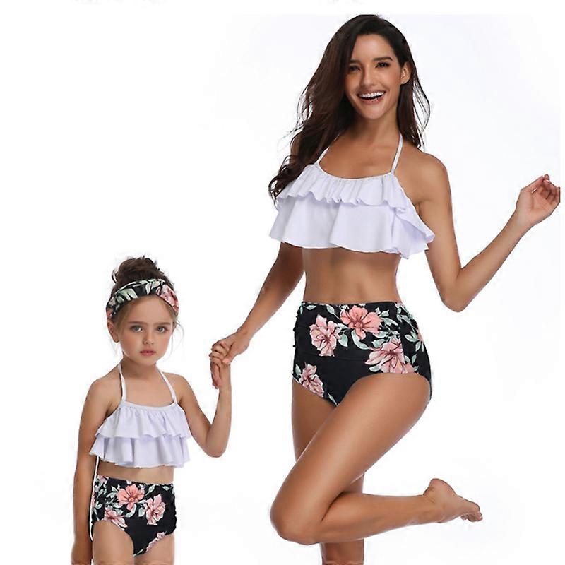 Tryckt Bikini Hög Midja Förälder-Barn Badkläder Mor-Dotter Badkläder