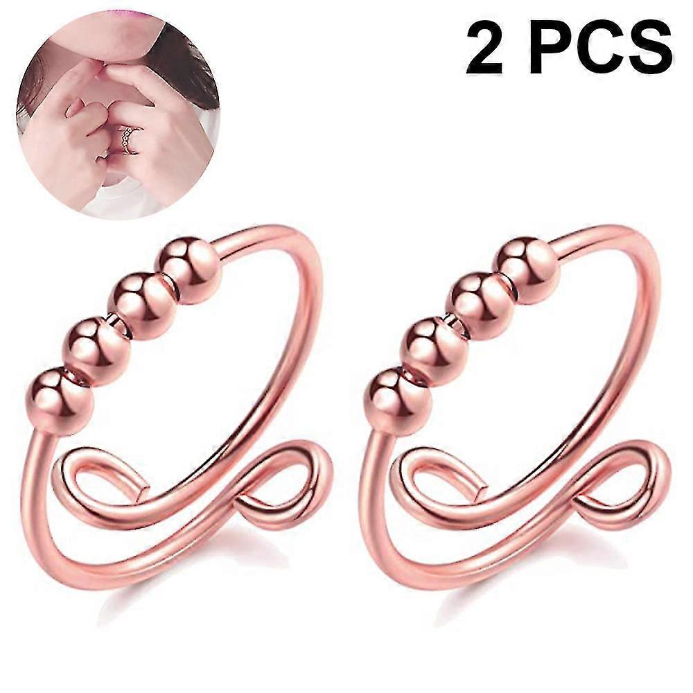 2pcs Frauen Einstellbarer Angstring mit Perlen Stress Relief Ring